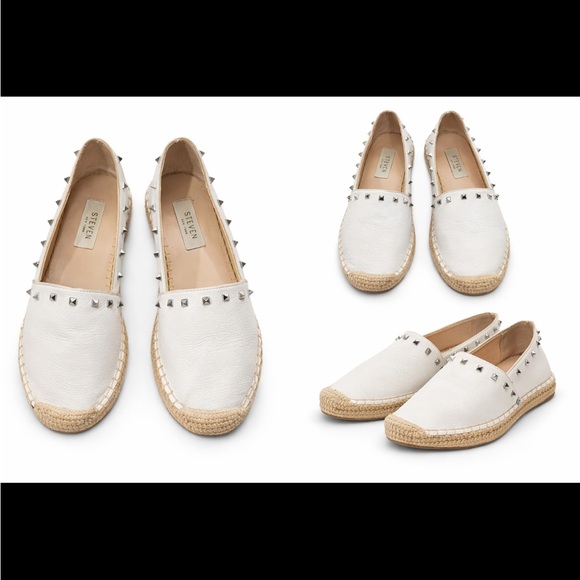Steve Madden Shoes - Steven by Steve Madden White Studded Espadrille Flats Leather Slip On Shoes